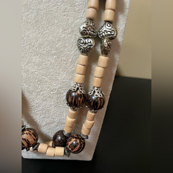 Vintage Silver Brown beaded Necklace Adjustable Closure Bohemian - Picture 12 of 12